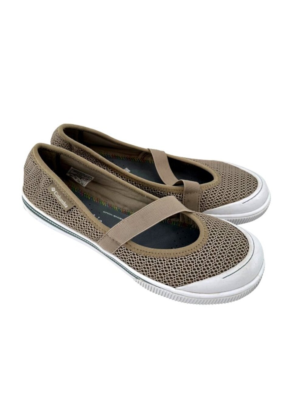 Columbia Womens Avery Tan Slip-On Flats Omni-Shield Mesh Upper Shoes Size 10.5